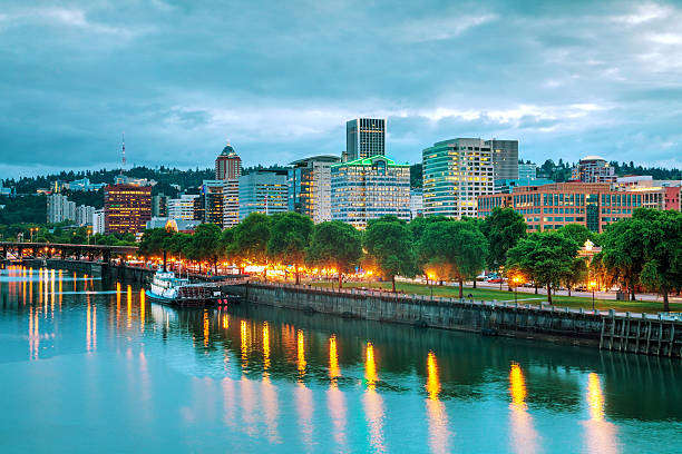 istock Downtown Portland cityscape at the night time 525498563