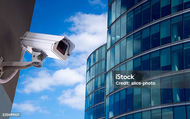 Security Cctv Camera In Office Building Stock Photo - Download Image Now - Alertness, Blue, Building Exterior
