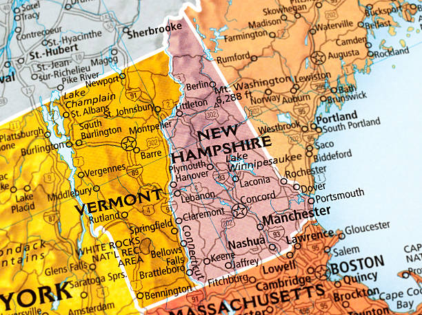 Vermont and New Hampshire States Map of Vermont and New Hampshire States in USA. nashua new hampshire stock pictures, royalty-free photos & images