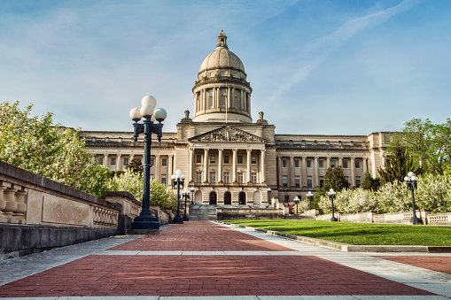 The Kentucky state capitol building is located in Frankfort and was opened on June 2, 1910.    Total cost of the building was $1.8 million.