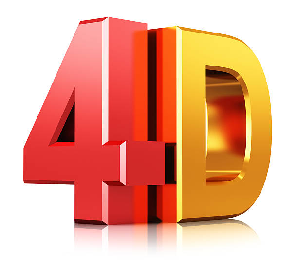 技術 4 d シネマシンボル - number 4 gold number three dimensional shape ストックフォトと画像