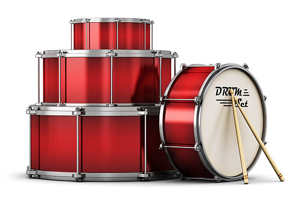 rojo con drumsticks conjunto de tambor - baterias musicales fotografías e imágenes de stock