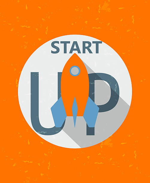 istock start up, rocket sign, grunge drawn label, business grow concept 525501194