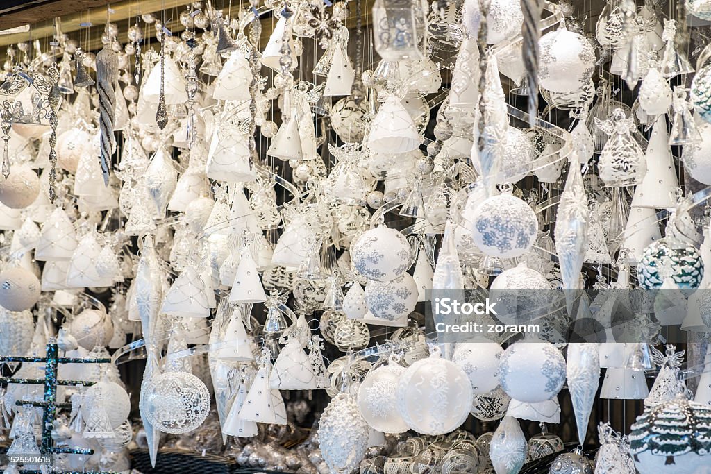 Christmas Ornaments at the Christmas market White Christmas Ornaments at the Christmas market Abundance Stock Photo