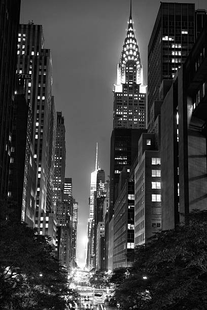 istock Night Cityscape with Chrysler Building, NYC.  Black And White 525502065