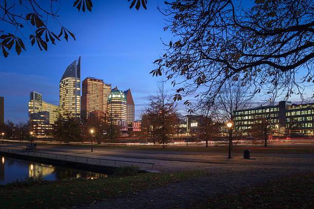 istock skyline of The Hague with its modern architecture at dusk 525502597