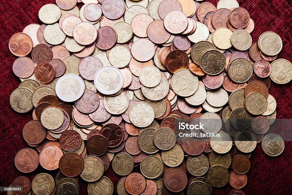 Money: Euro Coins Euro Coins on deep red velvet Bank Account Stock Photo