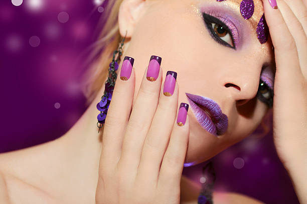istock Purple French manicure and makeup. 525510499