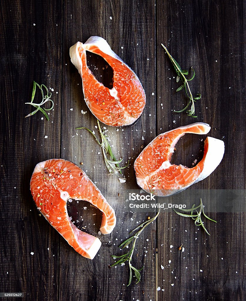 Fresh a salmon with salt herbs and rosemary Bright Stock Photo