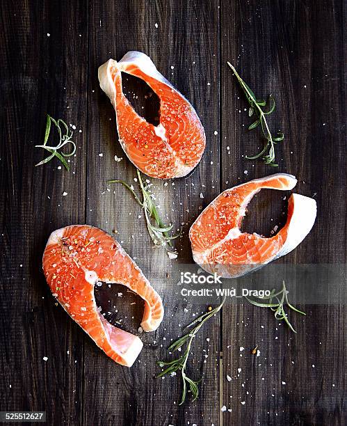 Fresh A Salmon With Salt Herbs And Rosemary Stock Photo - Download Image Now - Bright, Buffet, Choice