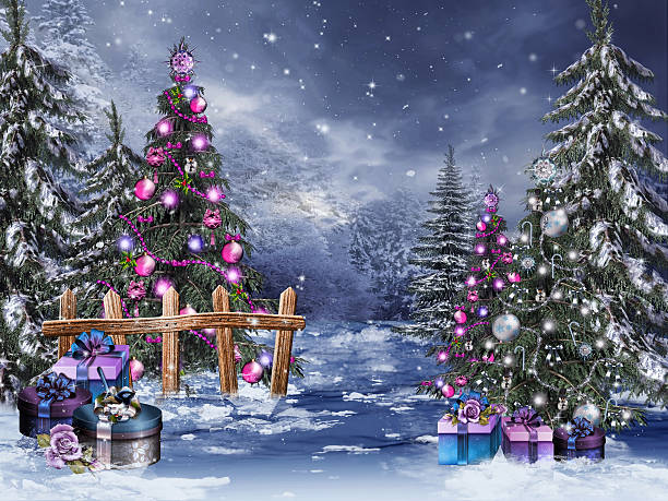 istock Winter forest with Christmas ornaments 525512763