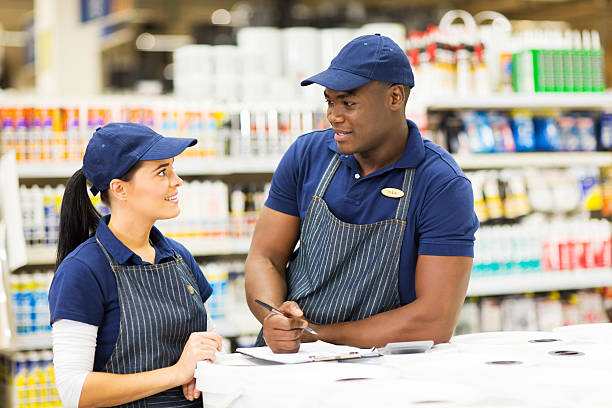 istock supermarket colleagues talking about stock in store 525512975
