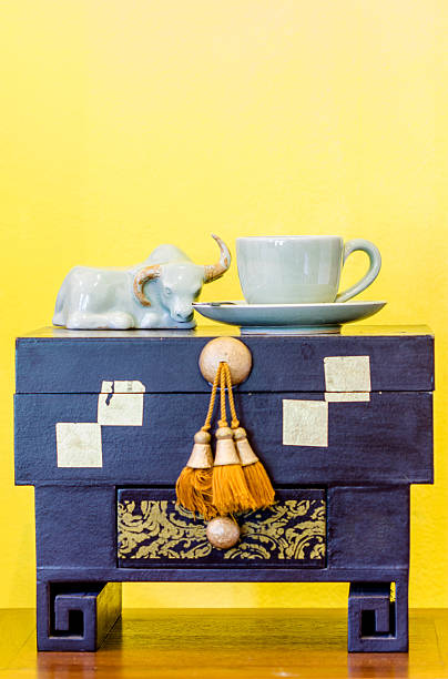 istock coffee set on wooden table over yellow background 525513323