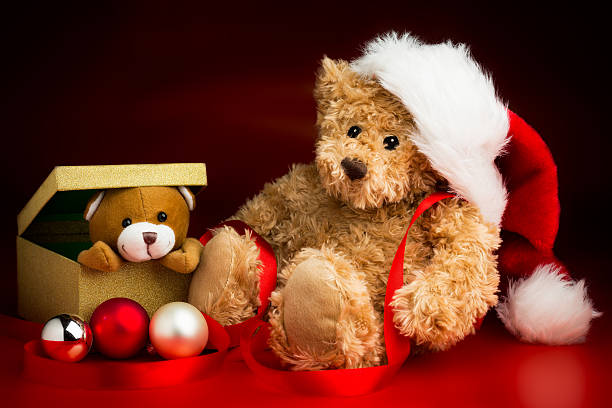 istock Teddy Bear Wearing a Christmas Hat and a Toy Friend 525525537