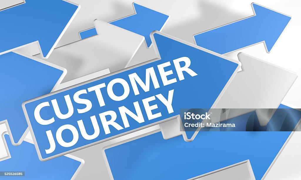 Customer Journey Customer Journey 3d render concept with blue and white arrows flying over a white background. Comparison Stock Photo