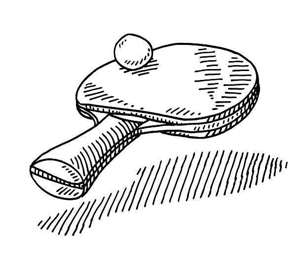 illustrazioni stock, clip art, cartoni animati e icone di tendenza di racchetta da tennis da tavolo palla sport di disegno - table tennis table tennis racket racket sport ball