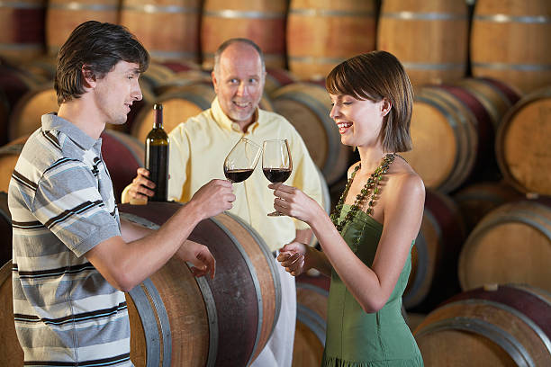 istock Couple Toasting Red Wine In Cellar 525527555