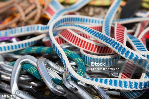 Climbing Equipments Stock Photo - Download Image Now - Aluminum, Belaying, Blue