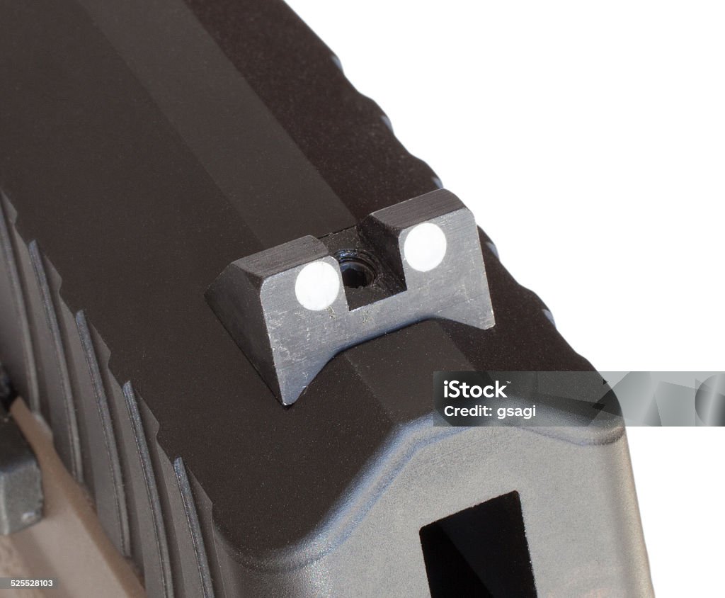 Rear sight Rear sight that is on a polymer and steel handgun Black Color Stock Photo
