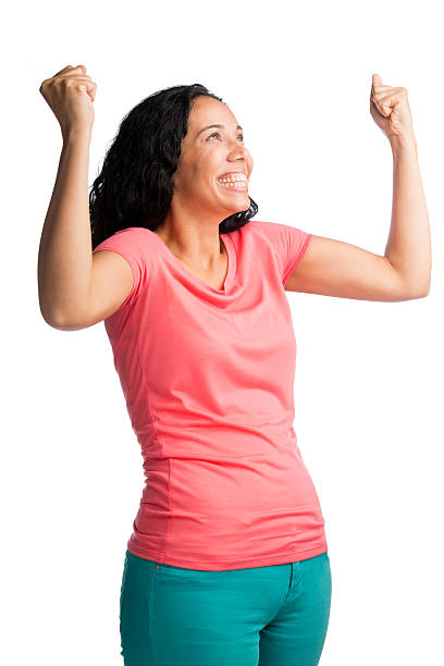 istock Woman cheering with hands raised 525529463
