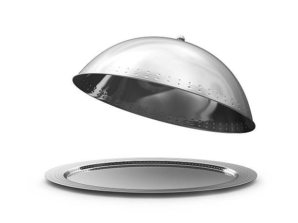 istock Restaurant cloche with open lid. 3d illustration 525530073