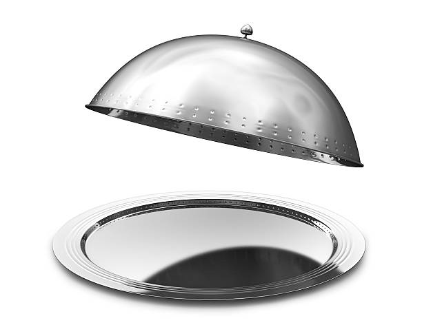 istock Restaurant cloche with open lid. 3d illustration 525530185