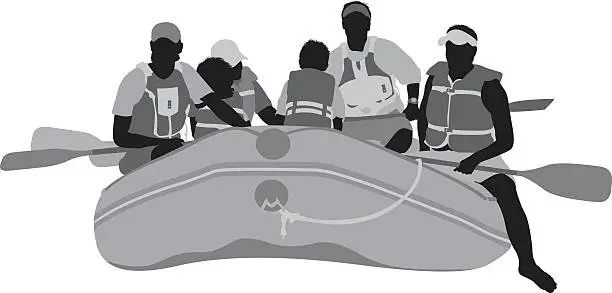 Vector illustration of Group of people river rafting