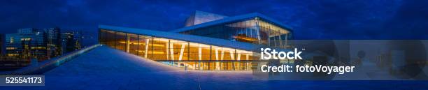 Futuristic Opera House Concert Hall Illuminated At Dusk Oslo Norway Stock Photo - Download Image Now