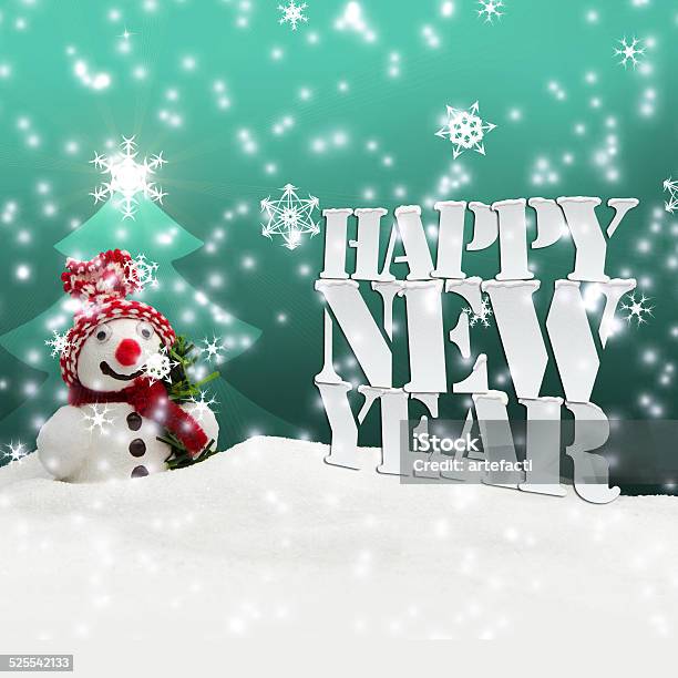 Feliz Año Nuevo De Navidad De La Nieve De Invierno Foto de stock y más banco de imágenes de 2015 - 2015, Adorno de navidad, Adviento