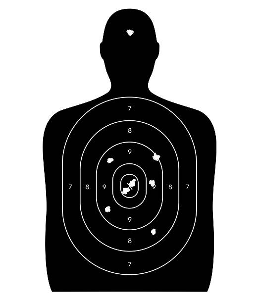 휴머니즘 과녁, 총알 구멍 - bullet hole target target shooting bulls eye 뉴스 사진 이미지