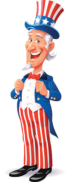 Proud Uncle Sam Illustration of a happy and content cartoon Uncle Sam, on white background. EPS 10, all elements grouped and labeled in layers. political joke stock illustrations
