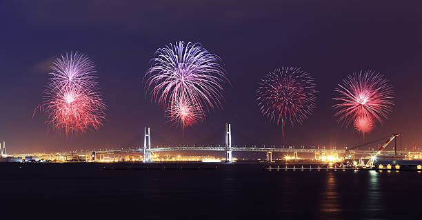 istock Fireworks celebrating over Yokohama Bay Bridge at night 525545641