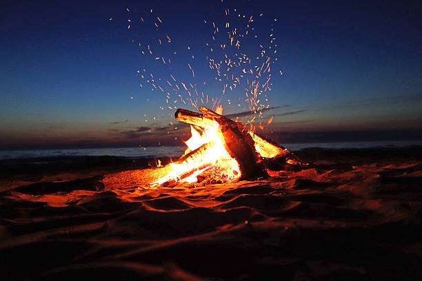 istock Campfire by the lake at dusk 525545833