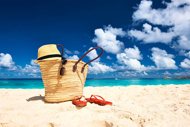 istock Beautiful beach with bag at Seychelles 525548355