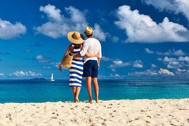 Couple on a beach at Seychelles