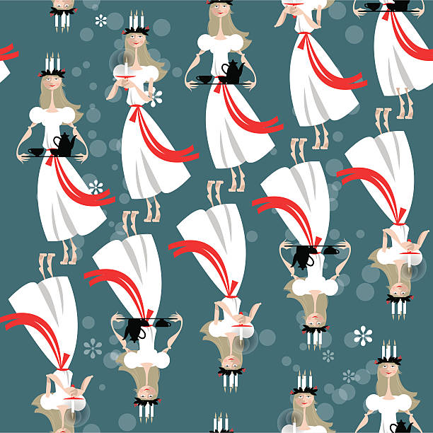 illustrazioni stock, clip art, cartoni animati e icone di tendenza di saint lucia natale tradizione svedese. giorno di santa lucia. pattern senza bordi. - giorno di santa lucia