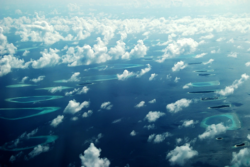 The panorama (bird-view) of islands in Maldives.
