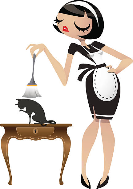 ilustraciones, imágenes clip art, dibujos animados e iconos de stock de de criada francesa - maid french maid outfit sensuality duster