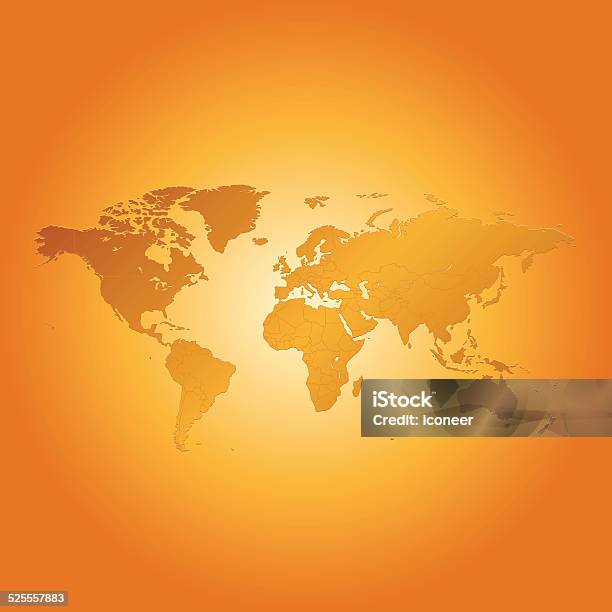 Ilustración de Mapa Mundial Sobre Naranja Soleado De Fondo y más Vectores Libres de Derechos de Mapa mundial - Mapa mundial, Naranja - Color, Calor