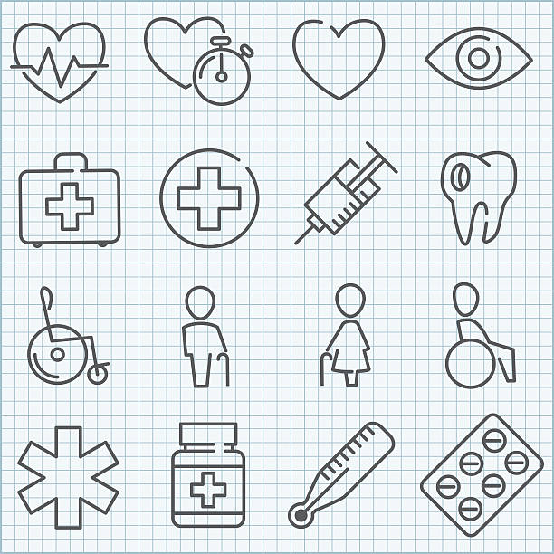 bildbanksillustrationer, clip art samt tecknat material och ikoner med vector thin line medicine icons set - rött kors