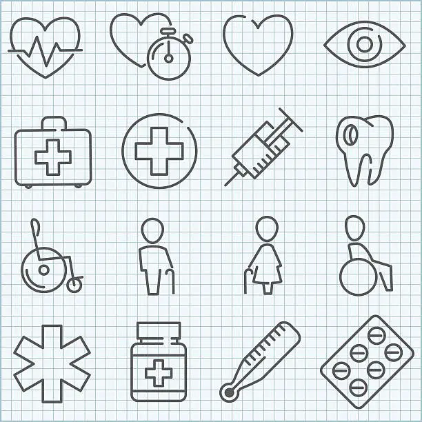 Vector illustration of Vector thin line medicine icons set