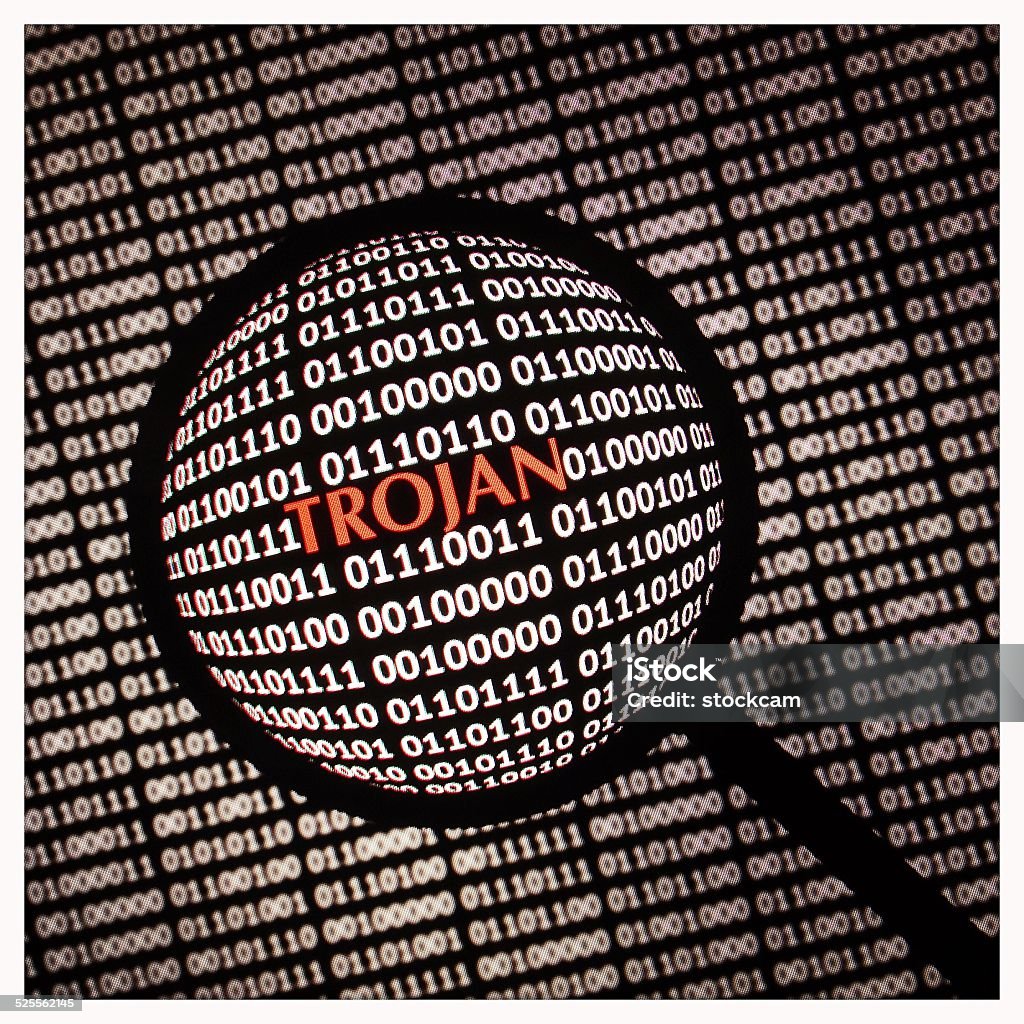 Troan Computer Computer Trojan Loupe And Computer Screen Stock Photo - Download Image ...