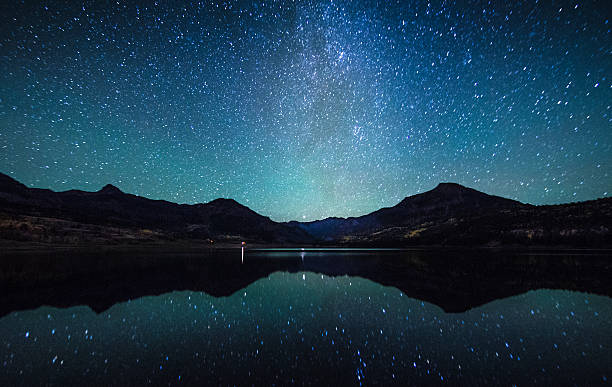 Milky way in the sky with Silhouette mountain.