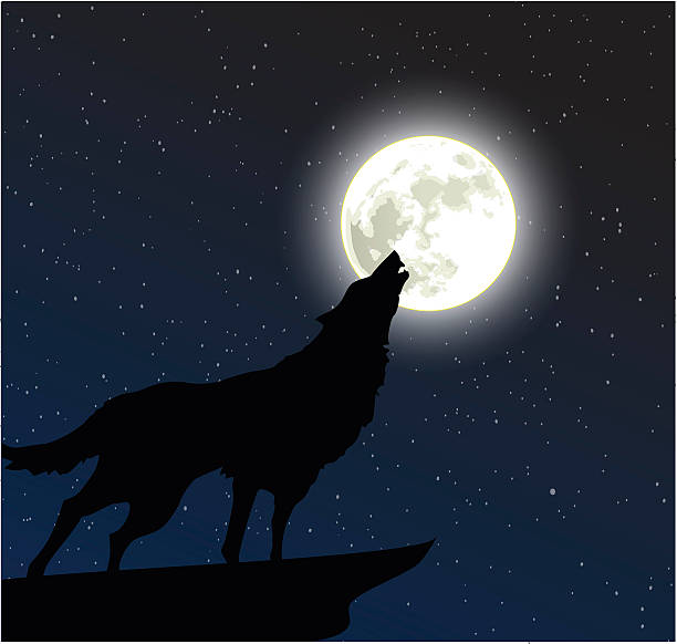 ウルフハウリング、ムーンベクター - wolf coyote howling dog点のイラスト素材／クリップアート素材／マンガ素材／アイコン素材