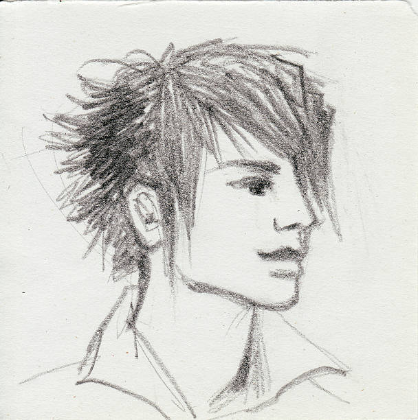 Emo boy Three-quarter view of an emo boy head. Original pencil sketch. emo hair guys stock illustrations