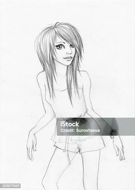 Emo Girl Standing Stock Illustration - Download Image Now - Adult, Art, Art And Craft