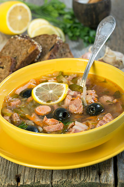 istock Meat soup. The traditional Russian soup - solyanka. 525573901