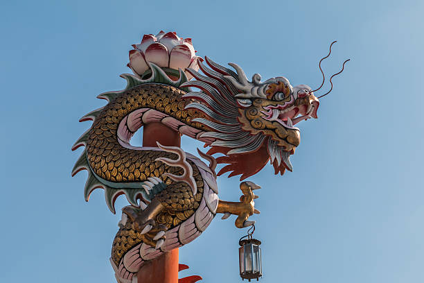 istock Chinese dragon on the red pole at Wat Phananchoeng, Ayutthaya 525574465