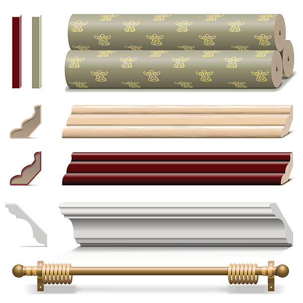 Vector Finishing Wall Materials Vector finishing wall materials isolated on white background curtain rail stock illustrations