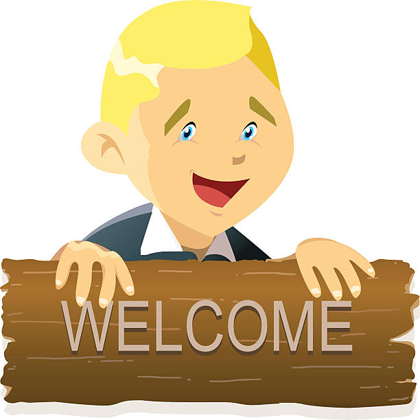 Welcome Panel Cartoon (wooden board) vector art illustration